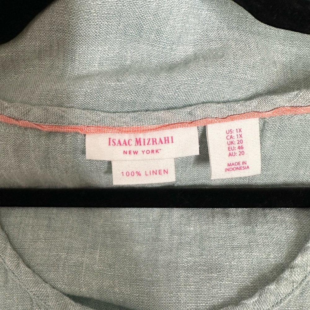 Isaac Mizrahi Relaxed Green Short Sleeve Blouse - Picture 4 of 5